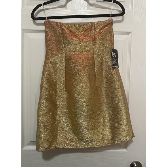 Express Women’s Gold Shimmer Sleeveless Mini Dress Size 4 NWT cocktail - Picture 8 of 15